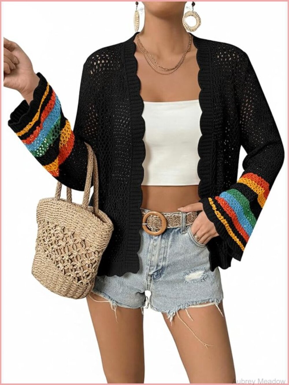 Vintage Crochet Cardigan Bohemian Hollow Out Sweater Retro Long Sleeve Open